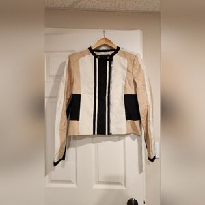 BCBGMaxAzria Women's Cream and Black Bomber Jacket